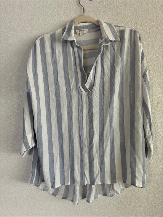 Umgee Tops - Umgee Light Blue & White Striped Pullover Shirt